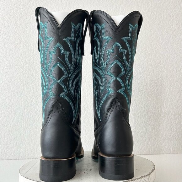 Lane Saratoga Womens Square Toe Cowboy Boots 8 Black Turquoise Western Cowgirl - Picture 3 of 12